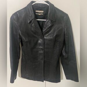Sally Smith vintage fitted 100% High Quality Leather Black Button Up Jacket sz 4